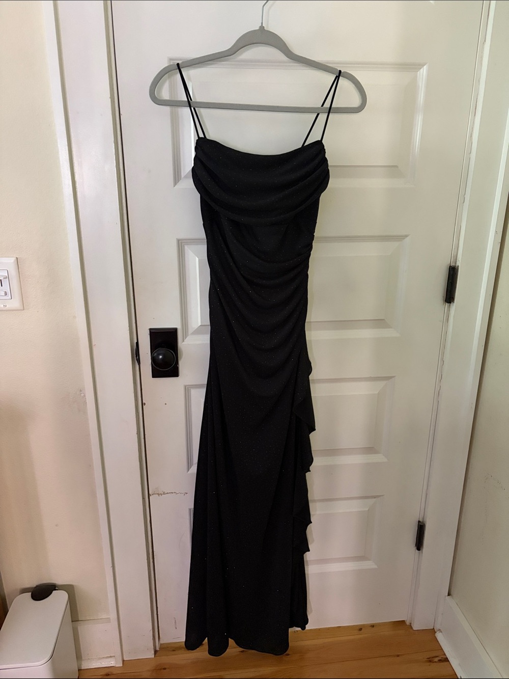Betsy & Adam Black Strapless Draped Evening Gown